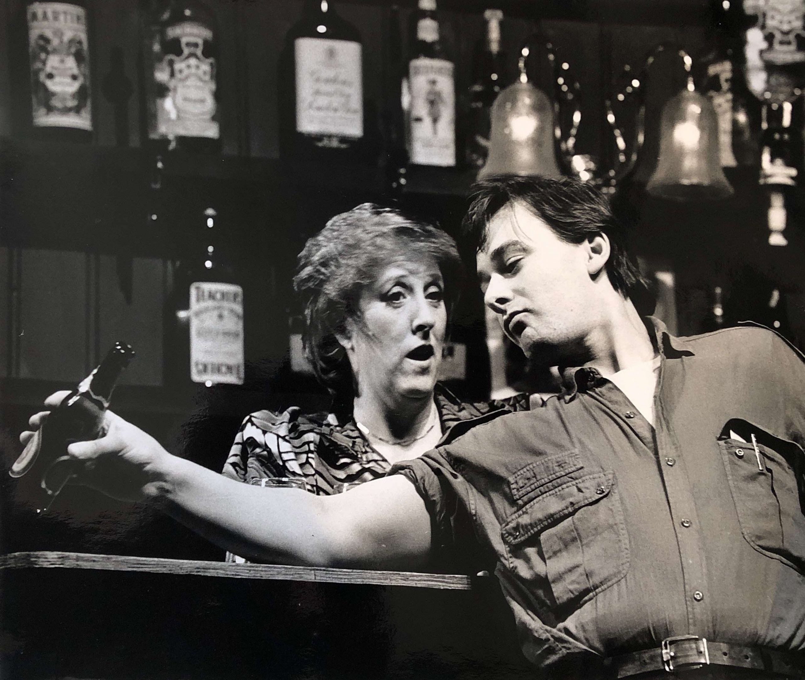 Kate Williams and Nigel Pivaro in JUST FRANK by Vince Foxall, directed by Philip Hedley, 1989