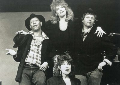 Back row L-R: Peter Straker, Fiona Hendley and George Costigan Front: Belinda Lang in TROUBLE IN PARADISE, devised and directed by Sue Cox, music and lyrics by Randy Newan, 1985