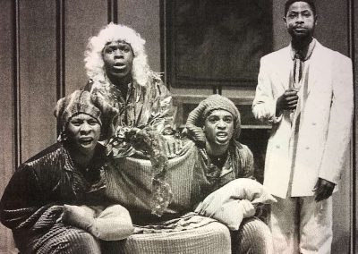 Roger Griffiths, Robbie Gee, Michael Buffong and Sylvester Williams in PINCHY KOBI AND THE SEVEN DUPPIES by The Posse, directed by Jo Martin, 1994