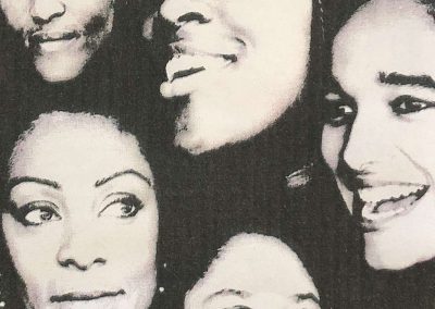 Back row L-R: Anni Domingo, Sharon Duncan-Brewster and Ashley Miller Front row L-R: Dona Croll, Michelle Joseph and Jason Rose in THE ‘NO BOYS’ CRICKET CLUB by Roy Williams, directed by Indhu Rubasingham, 1996